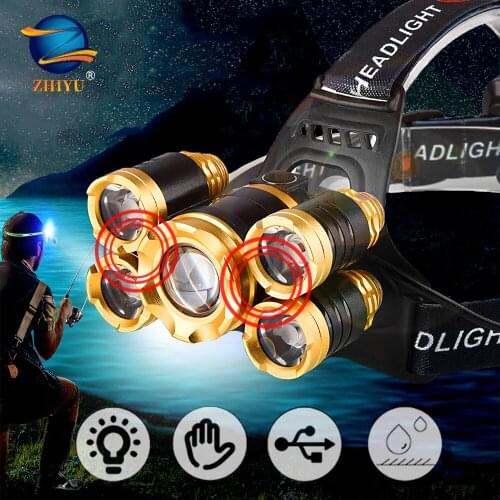 Powerful LED Headlamp Fishing Headlight 3/5 LED T6 Head Lamp with Sensor Waterproof Camping Head Torch Powered By 18650 Battery