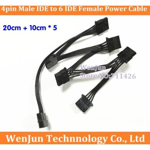 NEW IDE Power Supply Cable 4pin IDE Molex Male to 6 IDE Female Connector Lead for HDD SSD 18AWG