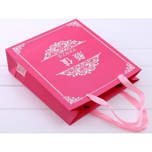 Wholesale Custom Logo Printed Recycled Christmas Small Gift Packing White Paper Bag With Ribbon Handles --XP2170