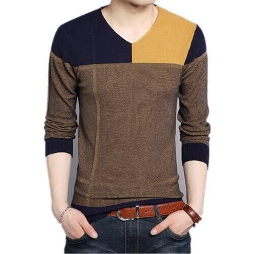 2020 Autumn Mens Sweater Casual Cotton Thin Slim V-neck Pullover Patchwork Plus Size Comfortable Outwear Sweaters