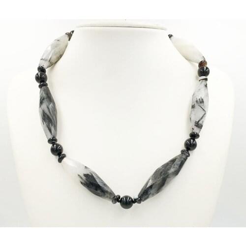 LiiJi Unique Stock SALE Tourmalinated Quartzs Hair Quartzs Onyx Necklace Basic Style Nice gift for Women