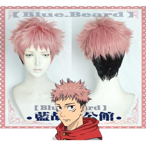 Anime Jujutsu Kaisen Cosplay Yuji Itadori Wig Jujutsu Kaisen Yuji Itadori Pink Black Short Synthetic Hair Wigs