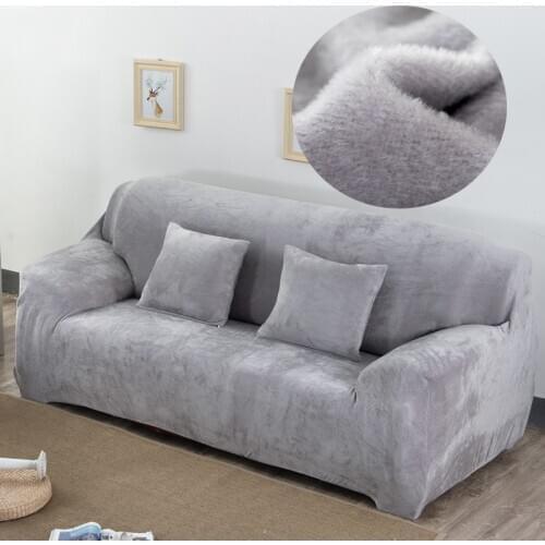 Plush Fabric Sofa Cover Velvet Cloth Thick Slipcovers Keep Warm Sofa Covers Funiture Protector Polyester Dust-proof Solid Gray