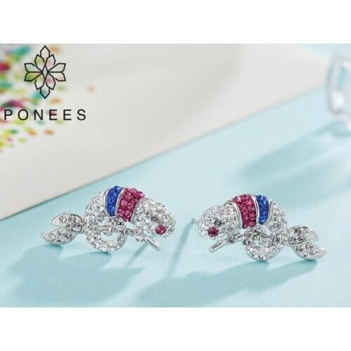 PONEES New Fashion Jewelry Crystal Earrings Luxury Exaggerated Gecko Lizard Stud Earrings For Female Earrings Christmas Gifts