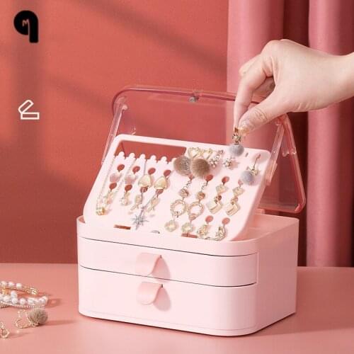 QM New 3 Layers Jewelry Box Clamshell Large Capacity Earrings Necklaces Organizer Rings Holder ABS Rectangle Case Gift For Women