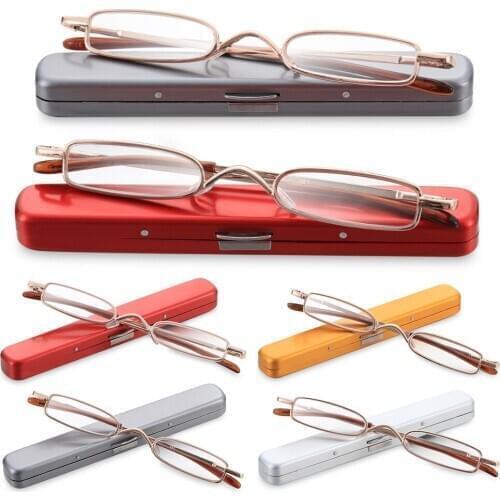 Retro Small Mini Metal Reading Glasses With Case Portable Light Weigh Resin Lens Presbyopic Eyeglasses Vision Care +1.0~+4.0