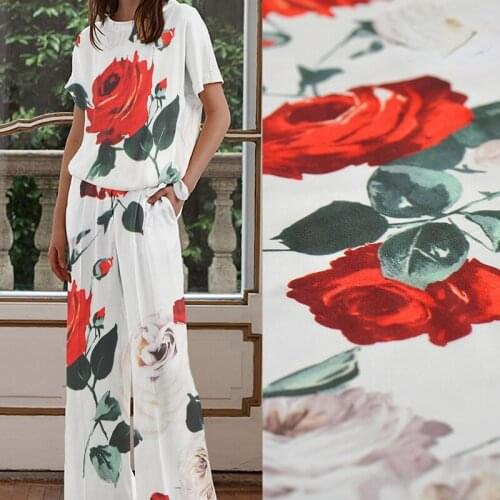 Rose Natural Mulberry Printed Silk Stretch Satin Fabric Soft Breathable Shirt for Dress Fabrics Wholesale Cloth Per Meter