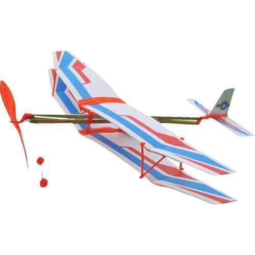 DIY Assembly Aircraft Aviation Model Planes Powered By Rubber Band Children Kids Outdoor Toy White & Blue