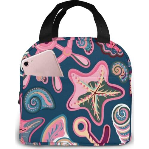 Seashell Pattern Cooler Lunch Box Portable Insulated Lunch Bag Thermal Food Picnic Lunch Bags