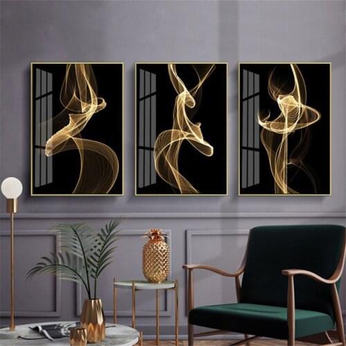 Nordic Minimalist Abstract Gold Line Canvas Painting Black and Gold Posters Prints Wall Art Picture Living Room Hotel Home Decor