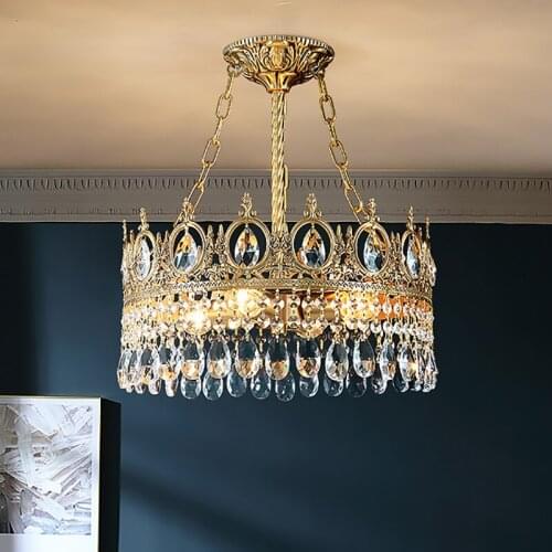 Modern chandelier led crystal crown chandeliers for living room lamp indoor lighting luxury copper design decoration lustre
