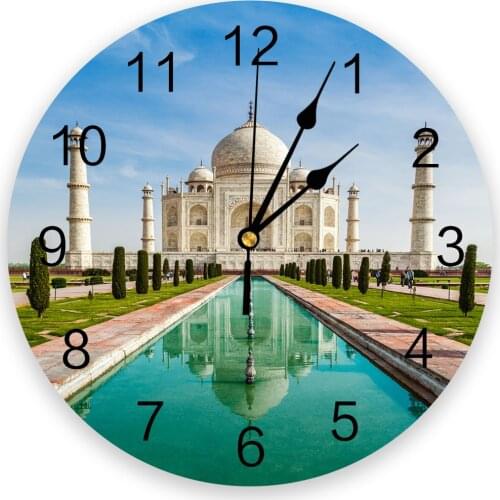 Taj Mahal Thailand Round Wall Clock for Home Decor Living Room No Ticking Sound Modern Creative Wall Clocks