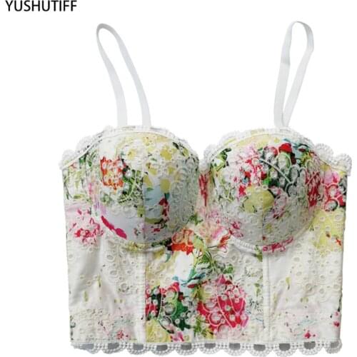 Fresh Breath Embroidery Print Sexy Women Top Push Up Silm Cami Top Bralette Bra To Wear Out Female Corset Tops Clothes
