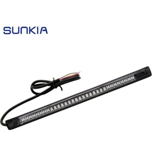 Universal Flexible 32LED Motorcycle Strip Light Tail Brake Stop Turn Signal Light License Plate Lamp Red + Amber LED Color
