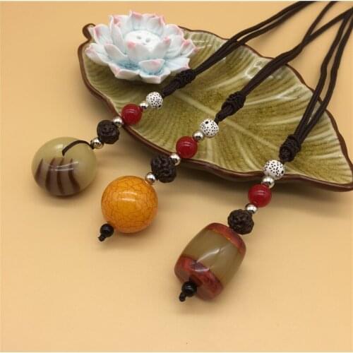 Vintage Ethnic Triangle Nepal Buddhist Mala Necklace Wood Beads Statement Necklaces Buddha Pendants Necklace Women men
