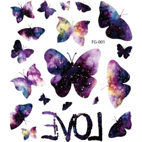 Rocooart Newest Flashing Powder Fake Tattoo Butterfly Temporary Tattoo Stickers Glitter Taty For Women Harajuku Hand Tatuagem