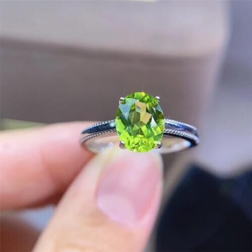 Genuine Peridot Ring 925 Sterling Silver Natural 7*9MM Green Gemstone Fine Jewelry for Women Anniversary Gift Simple Elegant