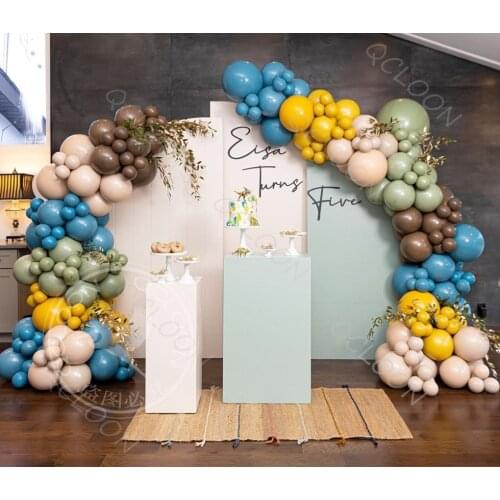 159pcs Retro Skin Color Coffee Lake Blue Lemon Yellow Olive Green Garland Balloon Baby Shower Wedding Decoration Party Supplies