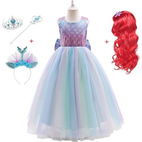 2021 Mermaid Ariel Princess Dress Summer Girl Cosplay Costumes Kids Halloween Fancy Costume Children Carnival Party Clothes