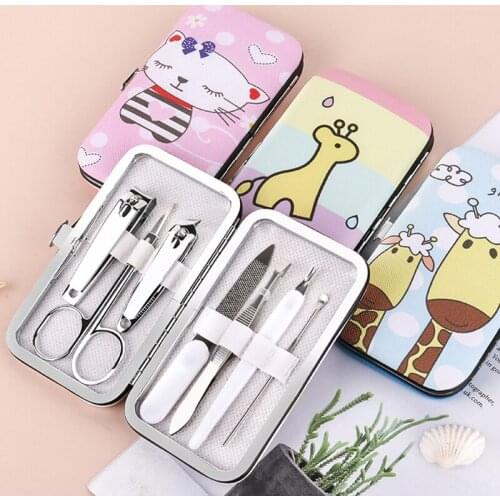 Professional Manicure Suit Kit Ear Spoon Trimming Tools Tweezers Cartoon Beauty Pliers Nail Art Clippers 7 Piece Set
