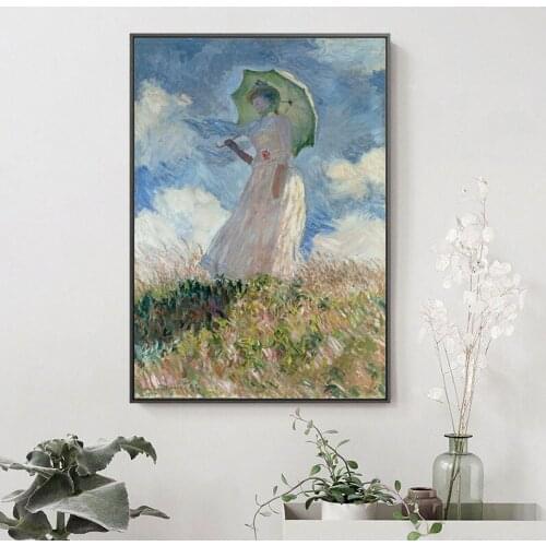 Abstract Woman with a Parasol Madame by Claude Monet Oil Painting on Canvas Posters and Prints Wall Art Picture for Living Room