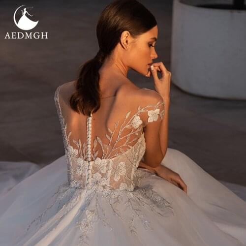 Aedmgh Ball Gown Wedding Dresses 2021 Sweetheart Cap Sleeve Court Train Vestido De Novia Graceful Beading Appliques Bridal Gowns