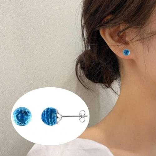 Anti Tarnish Sterling Silver Round Faux Crystal Stud Earrings For Women Simple Style Lady Gift Sterling-silver-jewelry