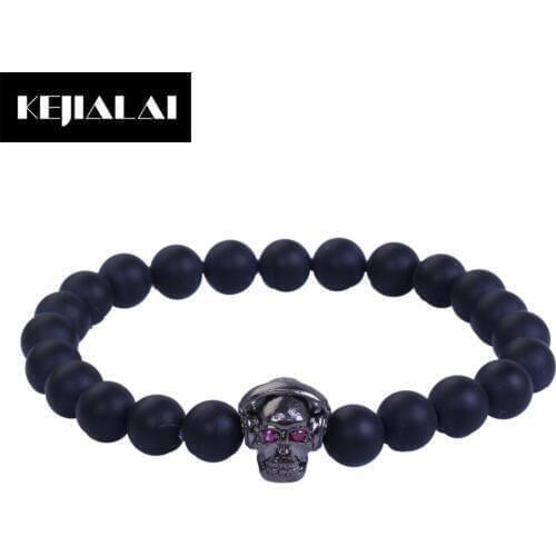 Northskull Music Buddha Beaded Bracelets Pave Red Eyes Skull Charm 8mm Natural Stone Matte Onyx Nature Beads Bracelet for Women
