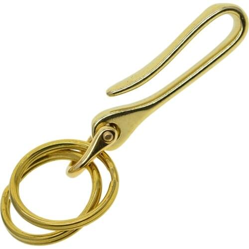 Fine Japanese fish hook keychains raw brass fishhook U belt hook holder flat split ring FOB lanyard Luxury gift for friend