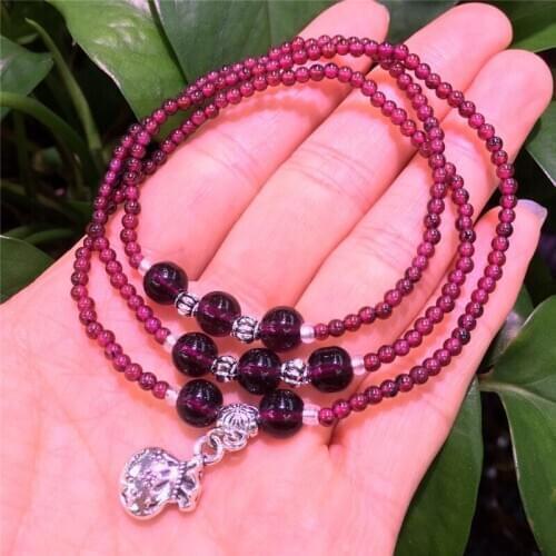 Natural Red Garnet Stone Prayer Bead Mala Buddhist Bracelet For Women Satement Jewelry