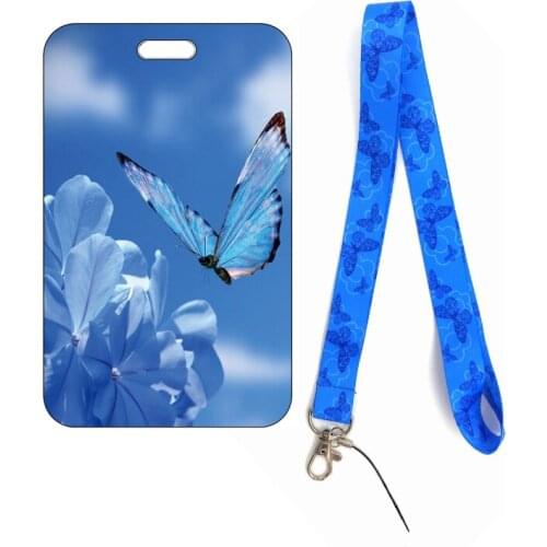 Fresh Butterfly Name Card Covers ID Card Holder Students Bus Card Case Lanyard Visit Door Identity Badge