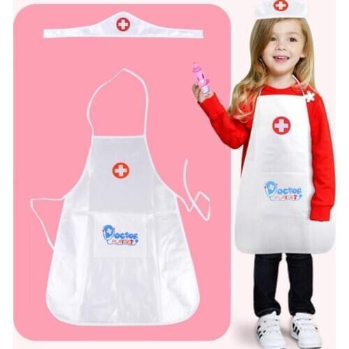 Children Kids Doctor Nurse Cosplay Costume Adjustable Apron with Headdress Hat Uniforms Performance Halloween Party Wear