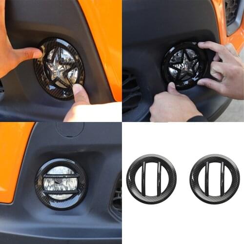 For Jeep Renegade 2019 2020 Front Fog Light Ring Foggy Lamp Decoration Cover Sticker ABS Black/Carbon fiber Car Accessories
