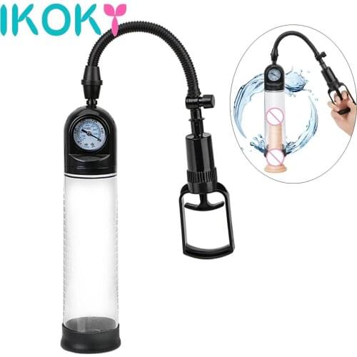 IKOKY Penis Pump Extender Male Masturbation Penis Enlargement Sex Toys For Men Vacuum Pump With Pressure gauge