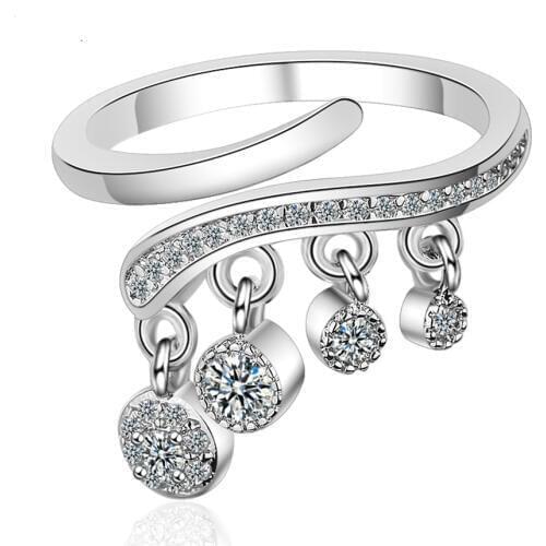Korean Fashion Hanging Stackable Zircon Tassel 925 Sterling Silver Rings For Women Adjustable Finger Jewelry bijoux femme