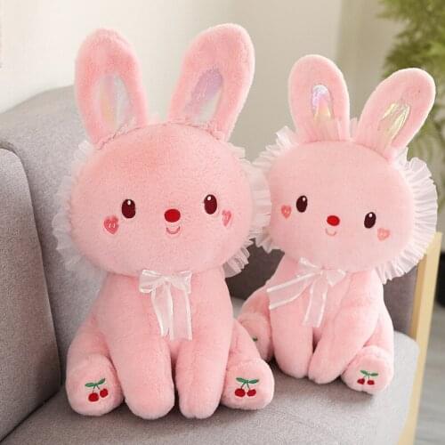 50/70cm Pink Cherry Rabbit Doll Sitting Sweet Lace Bunny Plush Animal Toy Girl Girlfriend Birthday Present