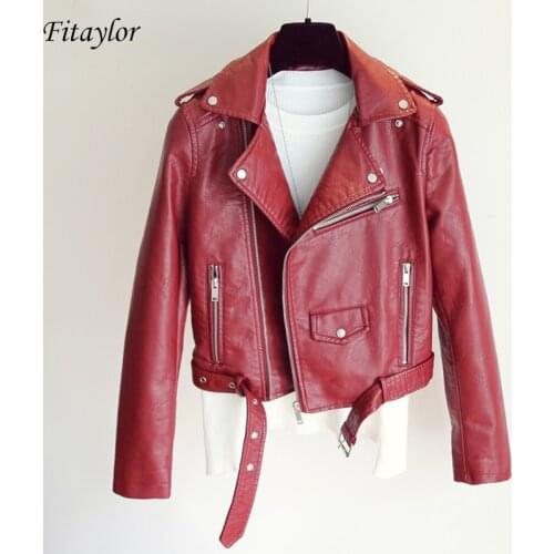 Fitaylor 2020 New Women Faux Leather Jacket Fashion Bright Color Black Motor Coats Short Pu Leather Biker Jackets Coat Female