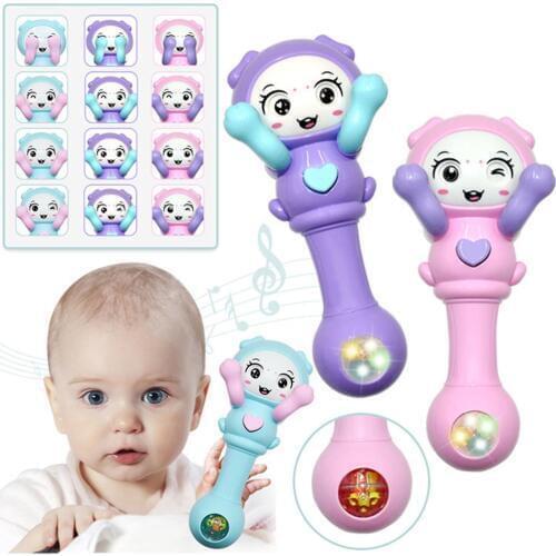 Cute Baby Hand Rattle Toy Hide Seek Face LED Glowing Music Hand Rattle Developmental Baby Educational Toy Gift