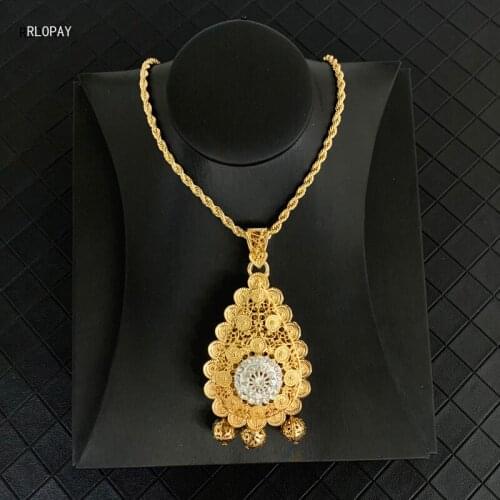 Trendy Bistratal Pendant Necklace for Bridal Arabic Royal Wedding Jewelry Pendants In Gold Water Drop Hollow Pendants