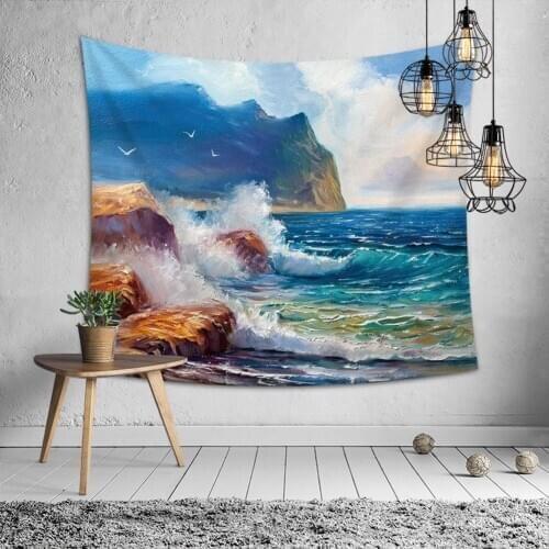 Sea wave tapestry blue ocean wall blanket bedroom backdrop home decor tenture murale carpet