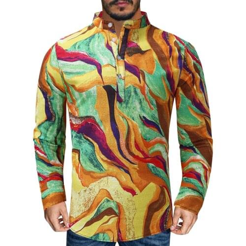 Mens shirts Streetwear Casual Color printing Camicias Autumn Japanese Long sleeve Cardigan Slim Button Up Blouses V-Neck kimono
