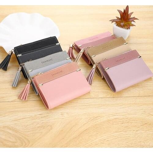 New Tassel Ladies PU Leather Wallet Womens Short Wallet Girls Scrub Coin Purse Multi-card Buckle Female Small Zipper Wallet