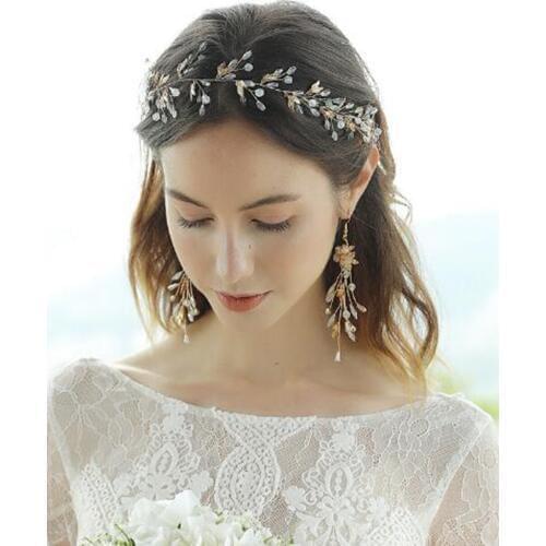 Crystal Opal Wedding Headband Gold Leaves Bridal Headpiece Jewelry Band Rhinestone Hairpiece Women Hair Accessories