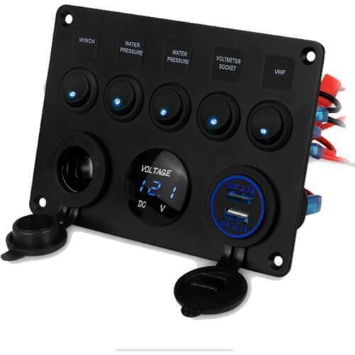 5 Gang Marine Boat Switch Panel Led Waterproof Circuit With Voltmeter Dual Usb Charger Panel Switch Boat Yacht 12v 24v