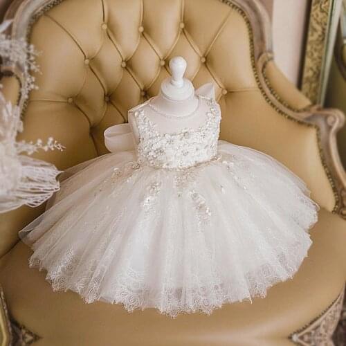 Baby Girl clothing for Baptism Princess Dress Birthday Party Wedding Evening Gown kids Pageant Big Bow Lace dress for girl L308