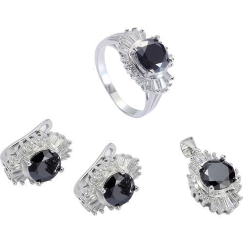 Eulonvan Charms luxury Wedding jewelry sets womens dropshipping 925 sterling silver dropshipping Black Cubic Zirconia S-3716set