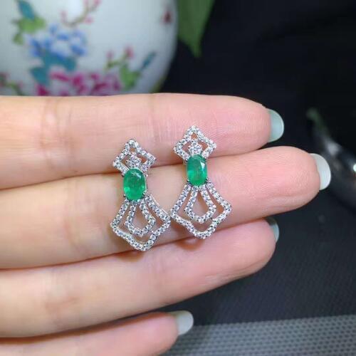 Sale hot natural green emerald gem earrings for beauty silver jewelry birthday party gift real gem good