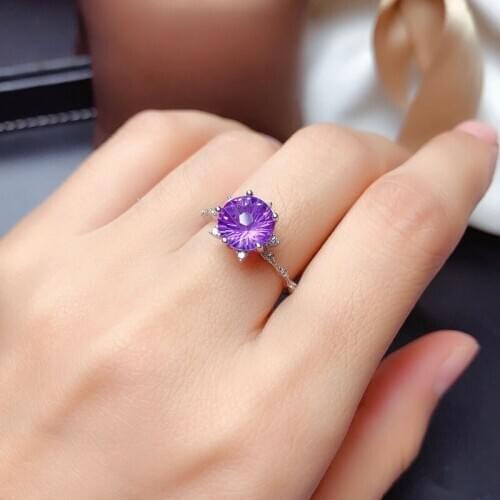 Luxury Charm Purple Crystal Rings Adjustable Size Dainty High Grade Jewelry For Women Wedding Engagement Party Gifts