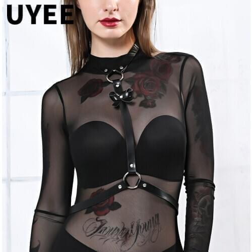 UYEE Sexy Women Leather Harness Underwear Garter Belts Punk Gothic Suspenders Bondage Straps Bra Garter Body Lingerie