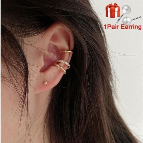 3Pcs/Set Clips Earring for Women Unisex Minimalist Fashion Cartilage Hoop Earrings Sets Ear Cuff fake piercing Clip on Earring